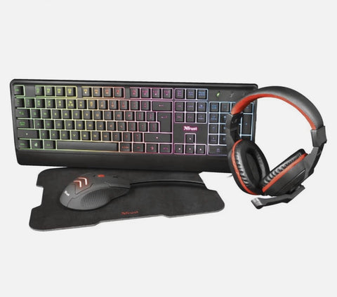 KIT GAMING TRUST TASTIERA + MOUSE + MOUSE PAD + CUFFIE