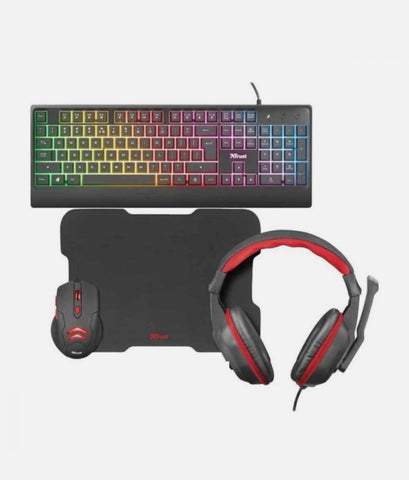 KIT GAMING TRUST TASTIERA + MOUSE + MOUSE PAD + CUFFIE
